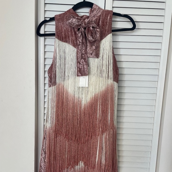 ALEXIS Cream/Blush Fringed Velvet Mini Dress (NEW WITH TAGS) - Picture 6 of 7